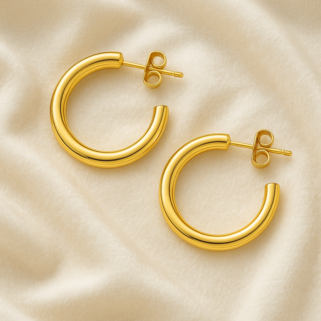 Aretes de aro dorado con acabado fino de acero inoxidable chapado en oro 18k