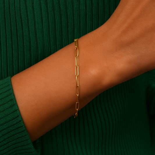 Set de Collar y Pulsera de Eslabones en acero inoxidable chapada en oro 18k