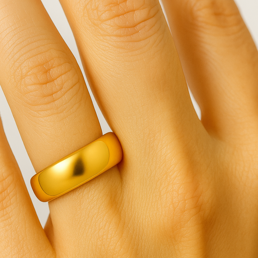Anillo de diseño clásico en acero inoxidable chapado en oro 18K