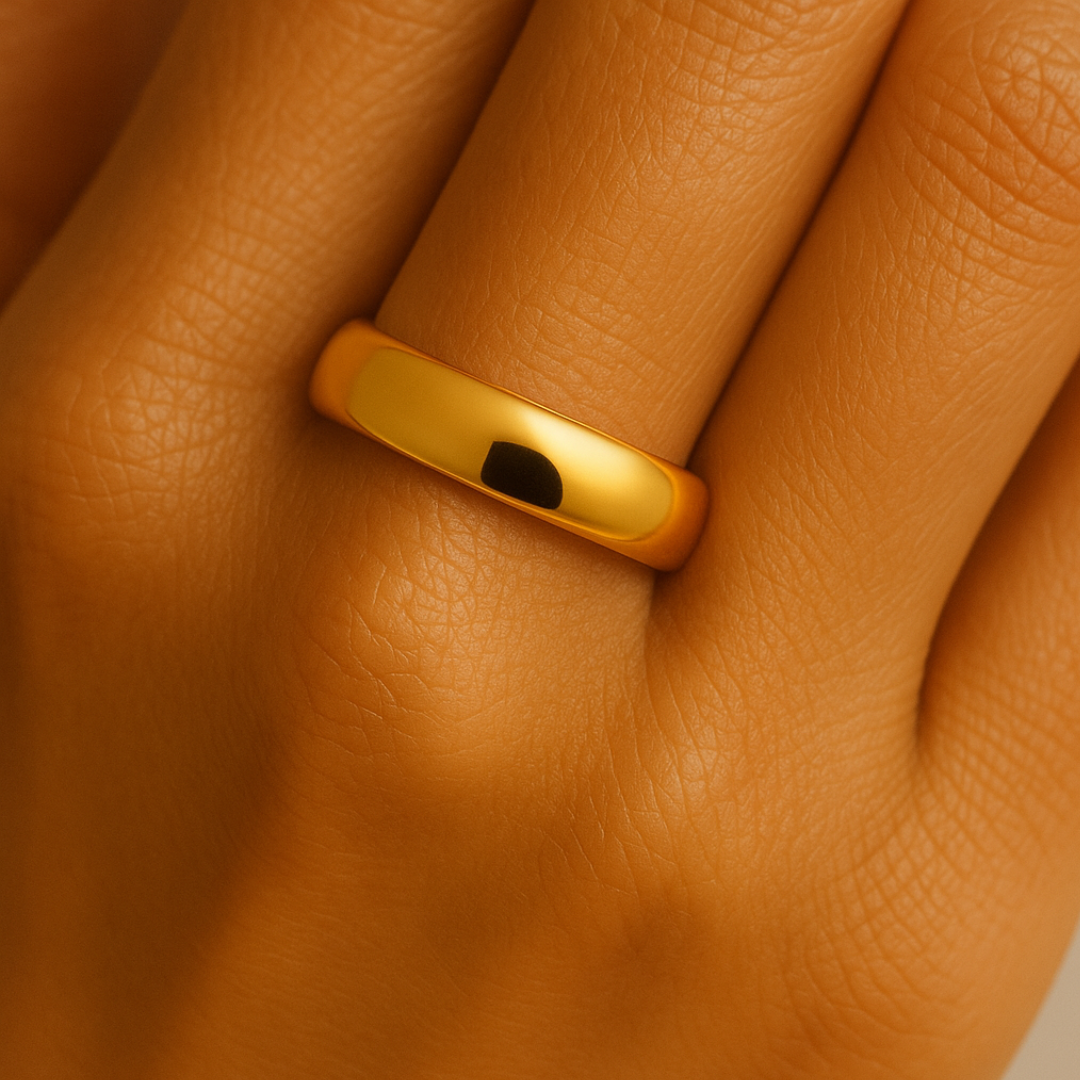 Anillo de diseño clásico en acero inoxidable chapado en oro 18K