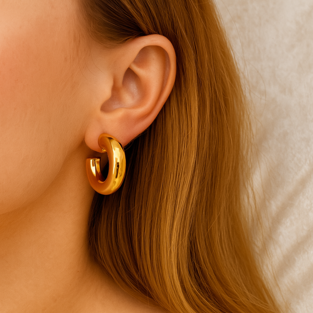 Aretes de aro gruesos dorados en acero inoxidable chapado en oro 18K