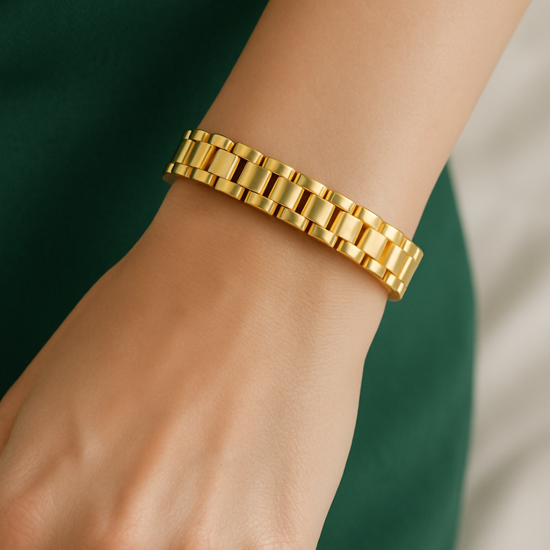 Pulsera desmontable estilo reloj de acero inoxidable chapada en oro 18K