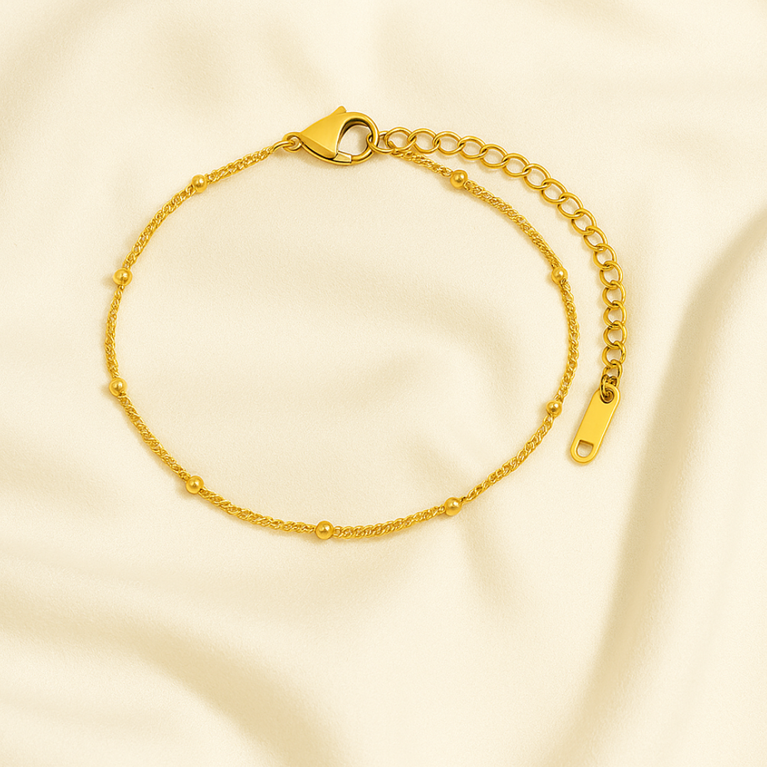 Pulsera Dorada Beads Chain, Box Chain y Figaro Chain chapada en oro 18k de acero inoxidable