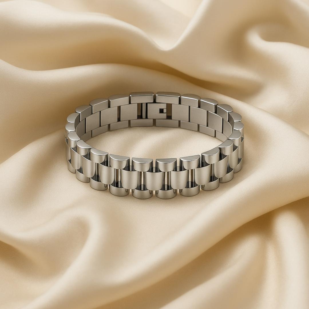Pulsera desmontable estilo reloj de acero inoxidable chapada en oro 18K