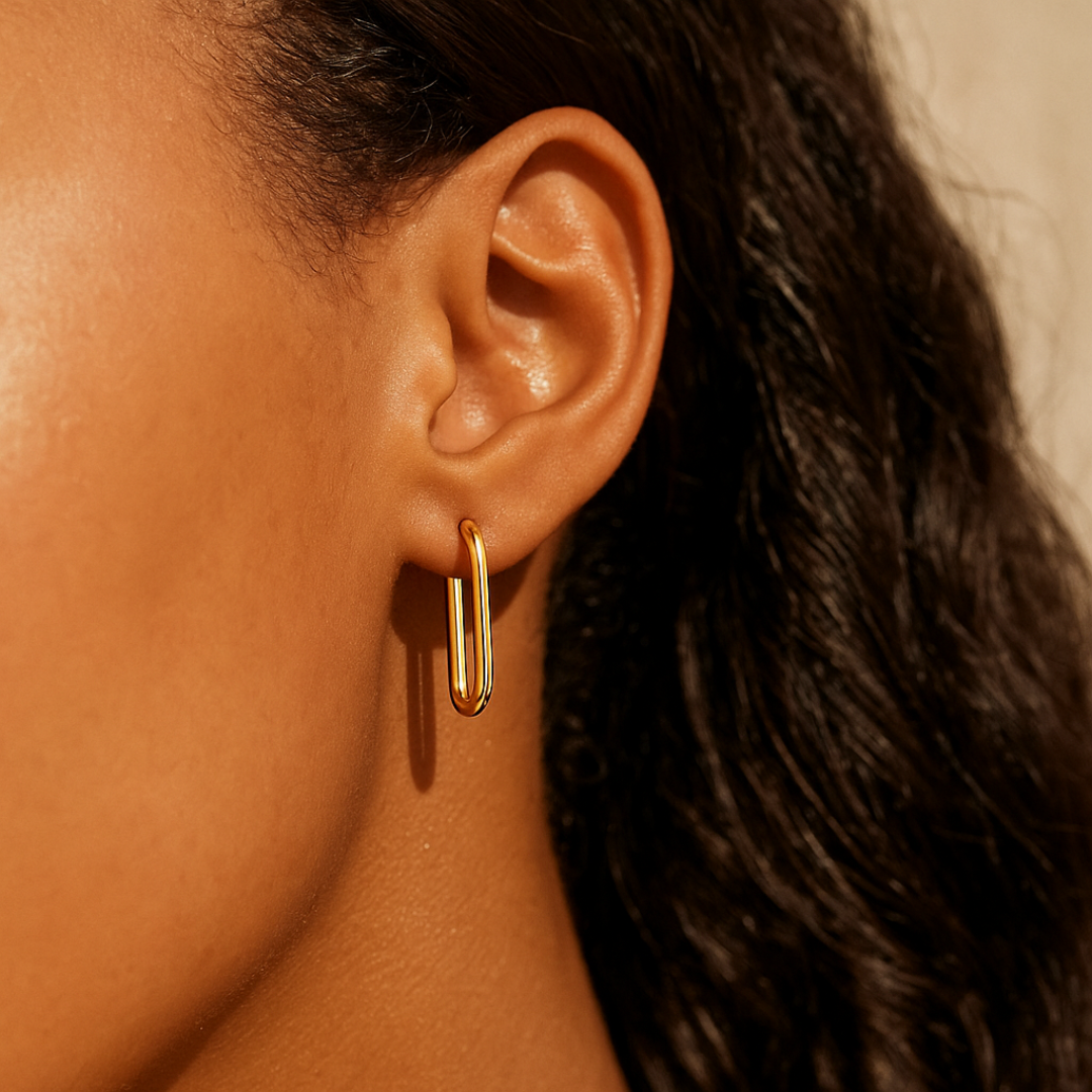 Aretes de aro rectangulares en acero inoxidable chapado en oro 18K