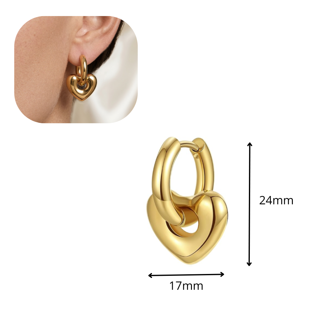 Aretes con siluela de corazón y delicado lazo dorado, aros de acero inoxidable chapado en oro 18 k
