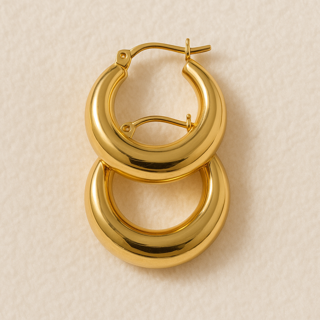 Aretes de aro modernos de acero inoxidable con chapado de oro de 18k