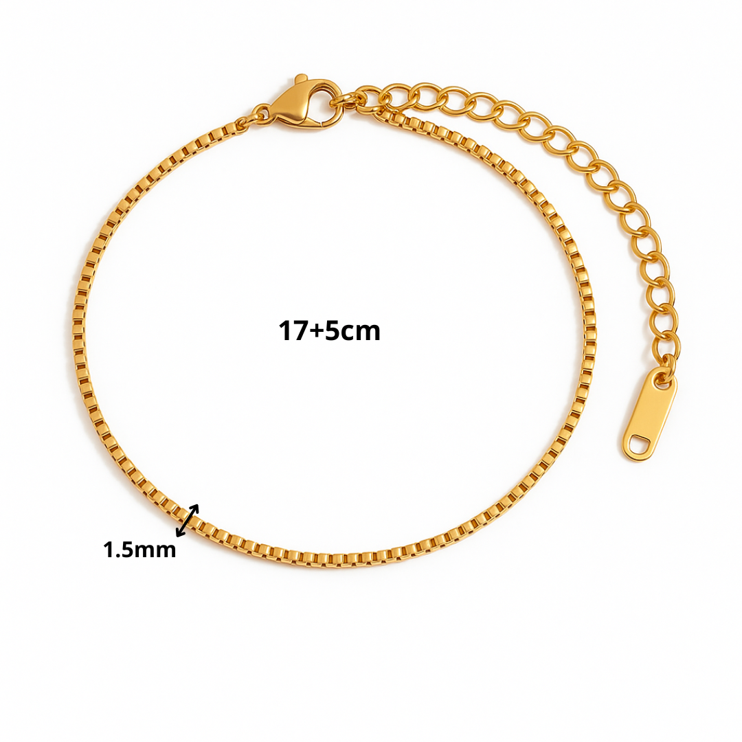 Pulsera Dorada Beads Chain, Box Chain y Figaro Chain chapada en oro 18k de acero inoxidable