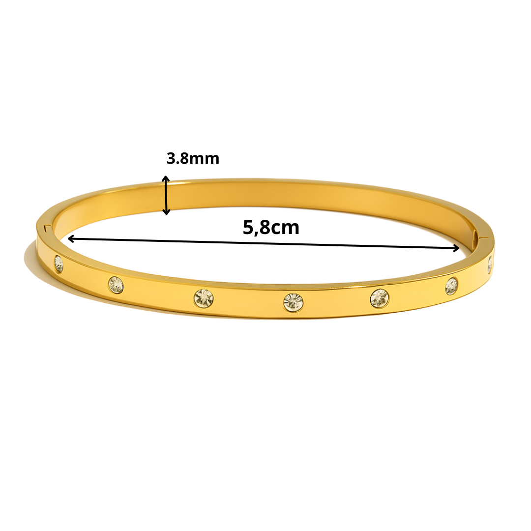 Pulsera tipo brazalete chapada en oro de 18K con circonitas en acero inoxidable