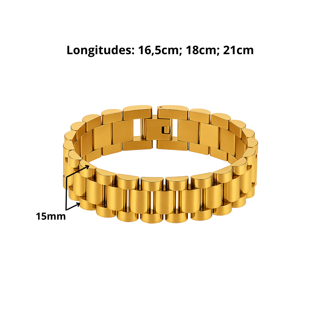 Pulsera desmontable estilo reloj de acero inoxidable chapada en oro 18K