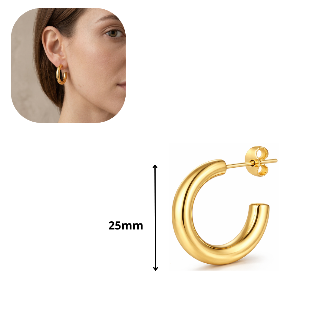 Aretes de aro dorado con acabado fino de acero inoxidable chapado en oro 18k