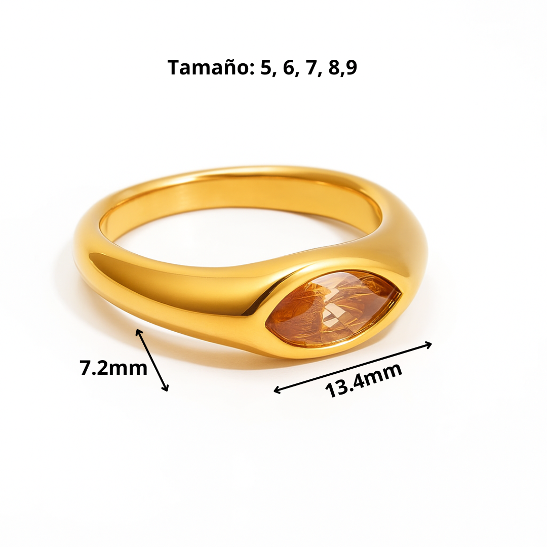 Anillo de sello de circón de ojo de caballo en acero inoxidable chapado en oro 18k