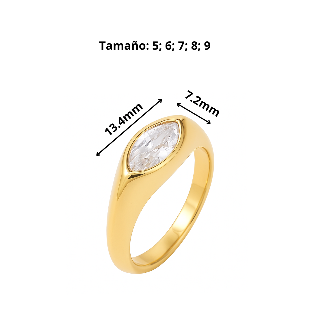 Anillo de sello de circón de ojo de caballo en acero inoxidable chapado en oro 18k