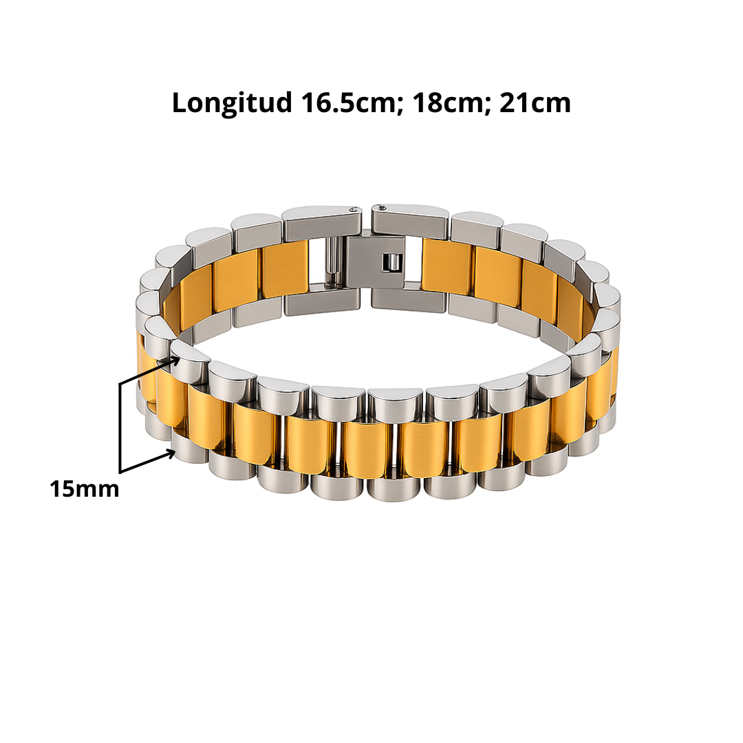 Pulsera desmontable estilo reloj de acero inoxidable chapada en oro 18K