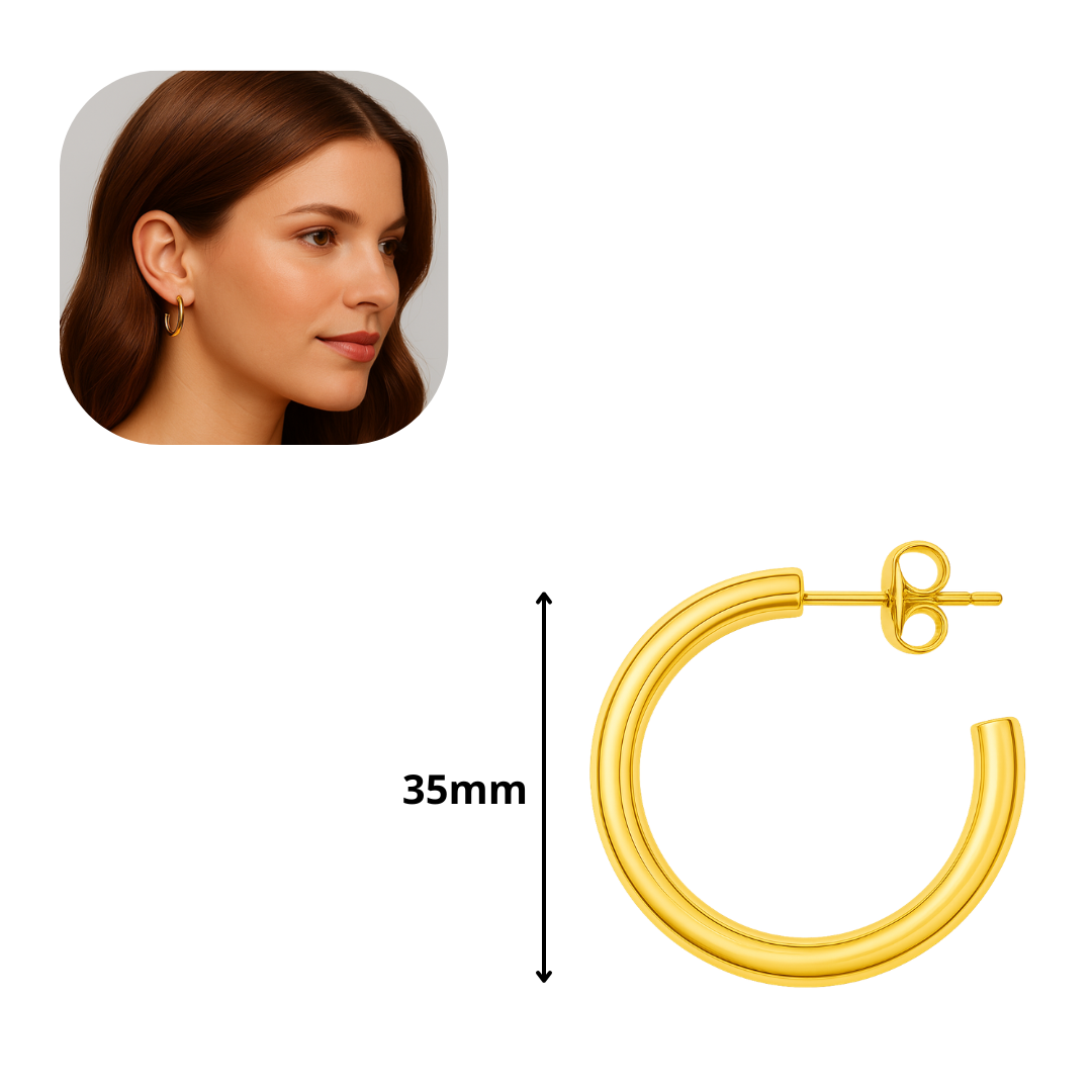Aretes de aro dorado con acabado fino de acero inoxidable chapado en oro 18k
