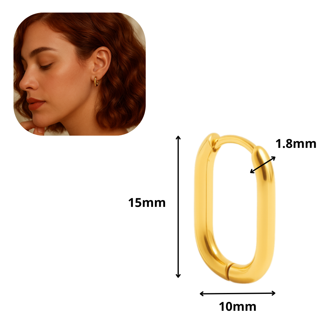 Aretes de aro rectangulares en acero inoxidable chapado en oro 18K