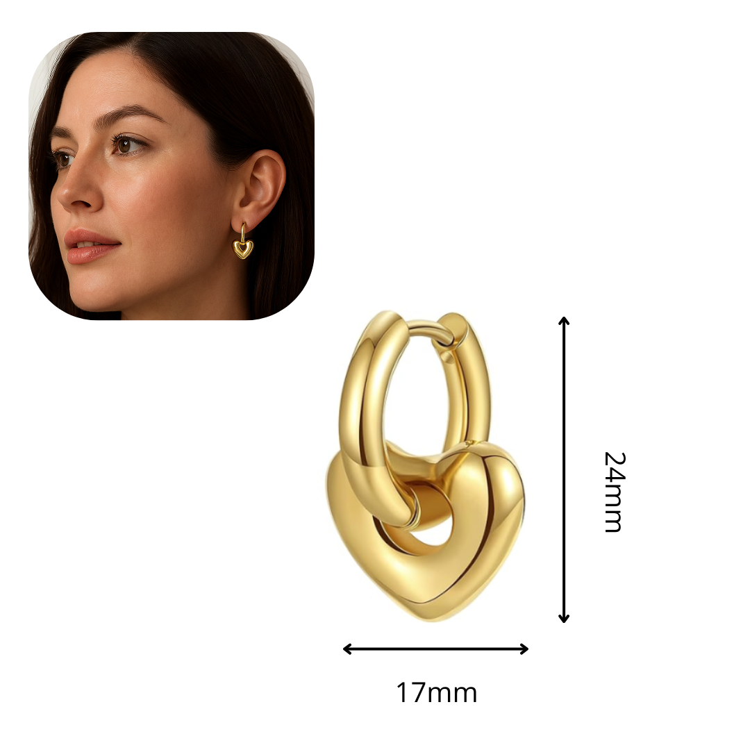 Aretes con siluela de corazón y delicado lazo dorado, aros de acero inoxidable chapado en oro 18 k