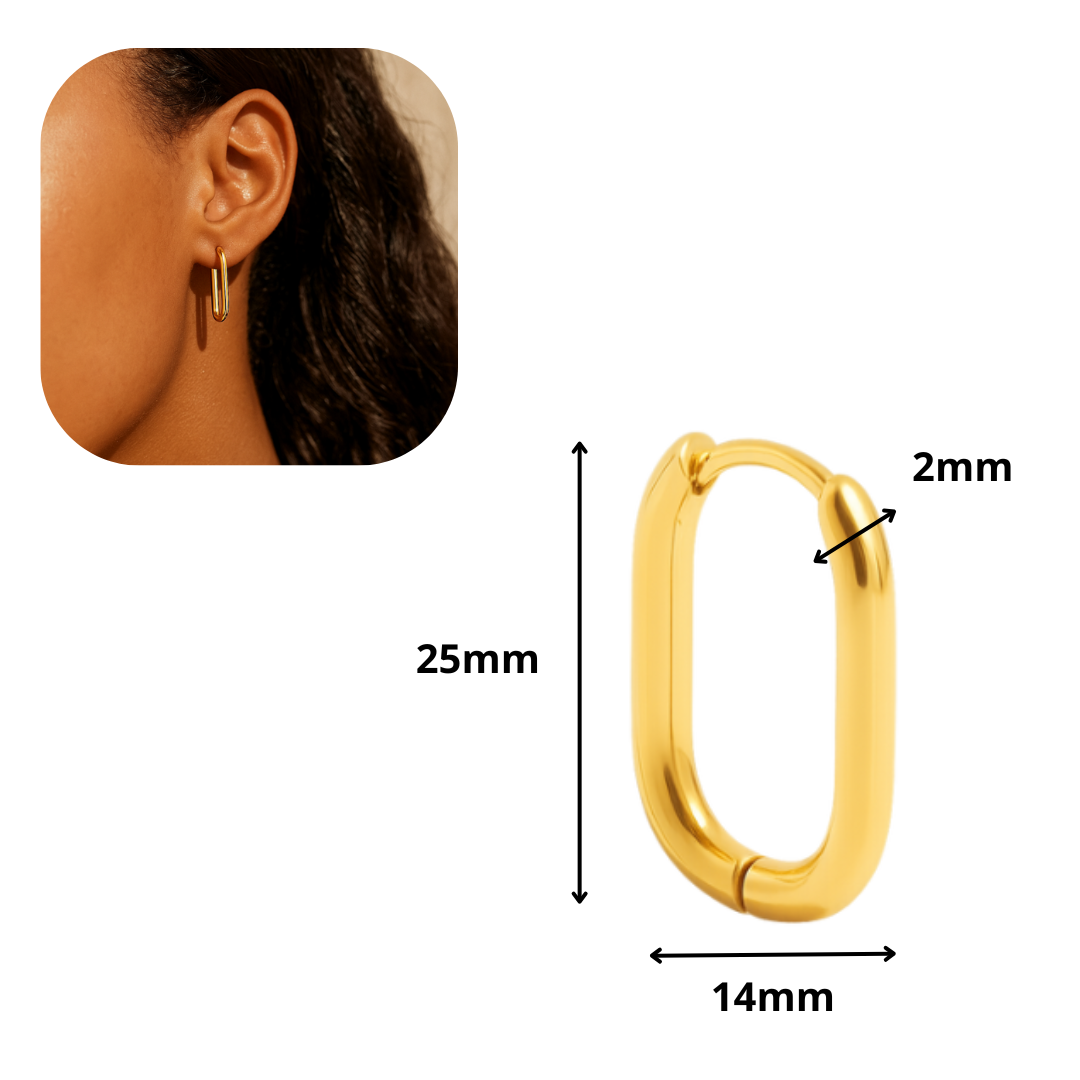Aretes de aro rectangulares en acero inoxidable chapado en oro 18K