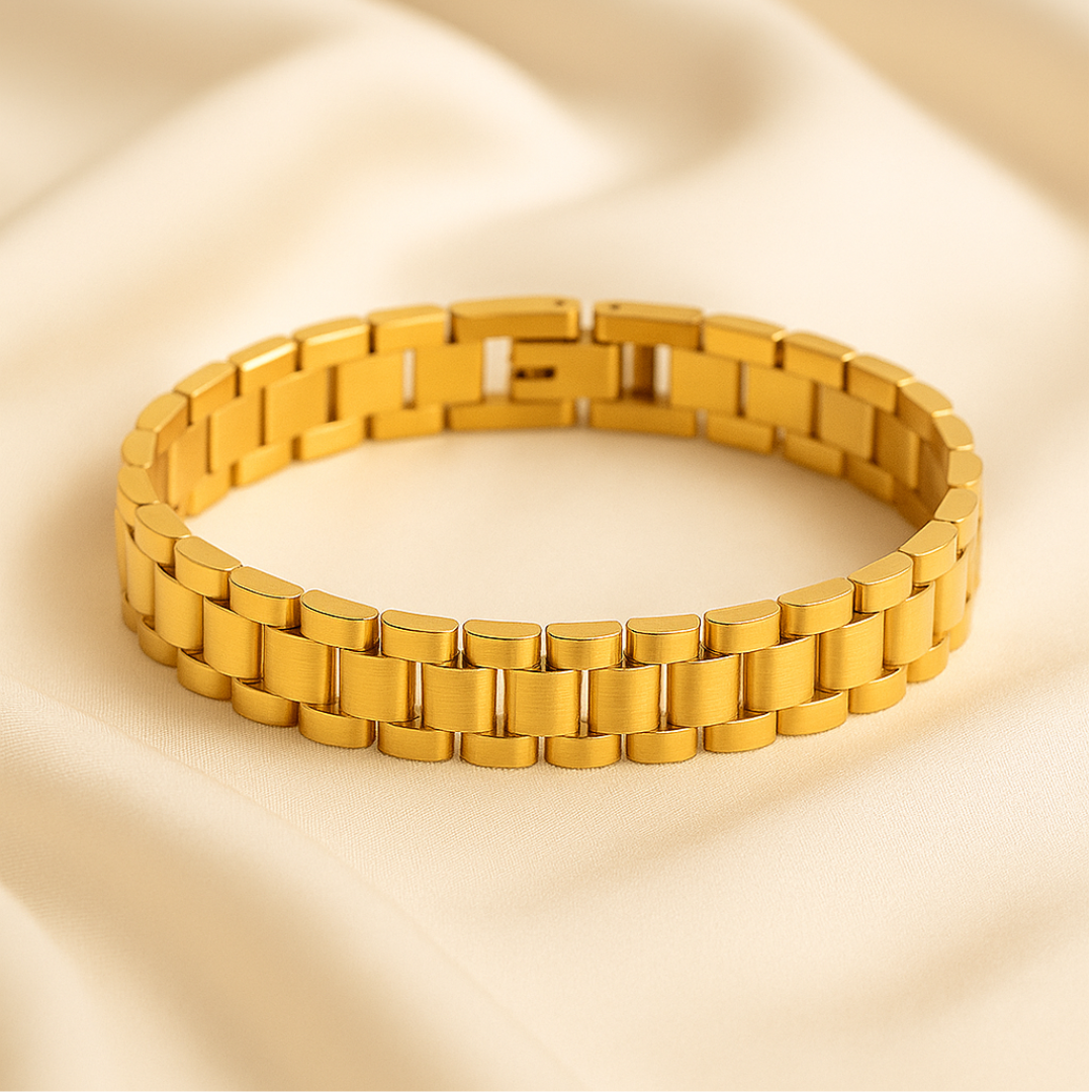 Pulsera desmontable estilo reloj de acero inoxidable chapada en oro 18K
