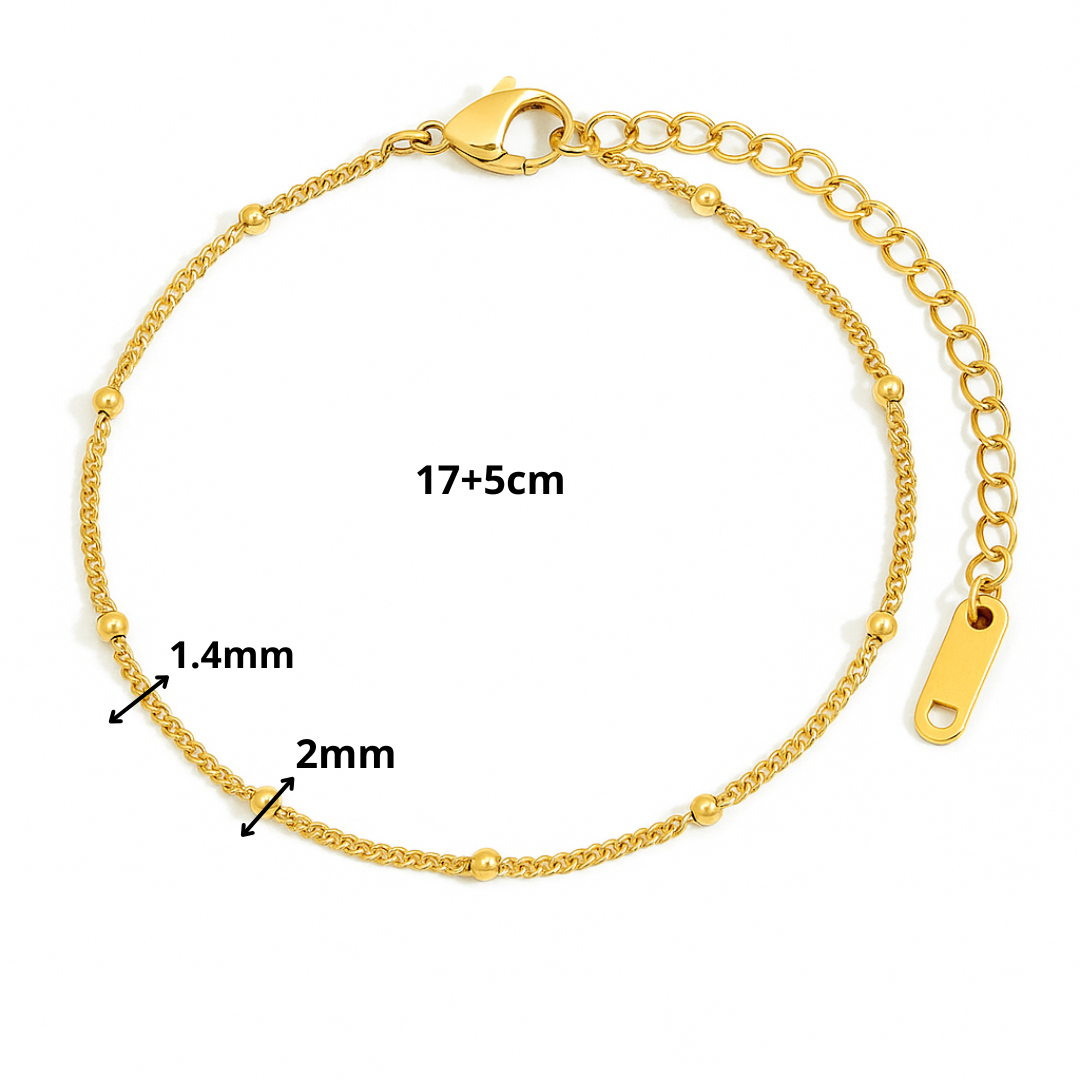 Pulsera Dorada Beads Chain, Box Chain y Figaro Chain chapada en oro 18k de acero inoxidable