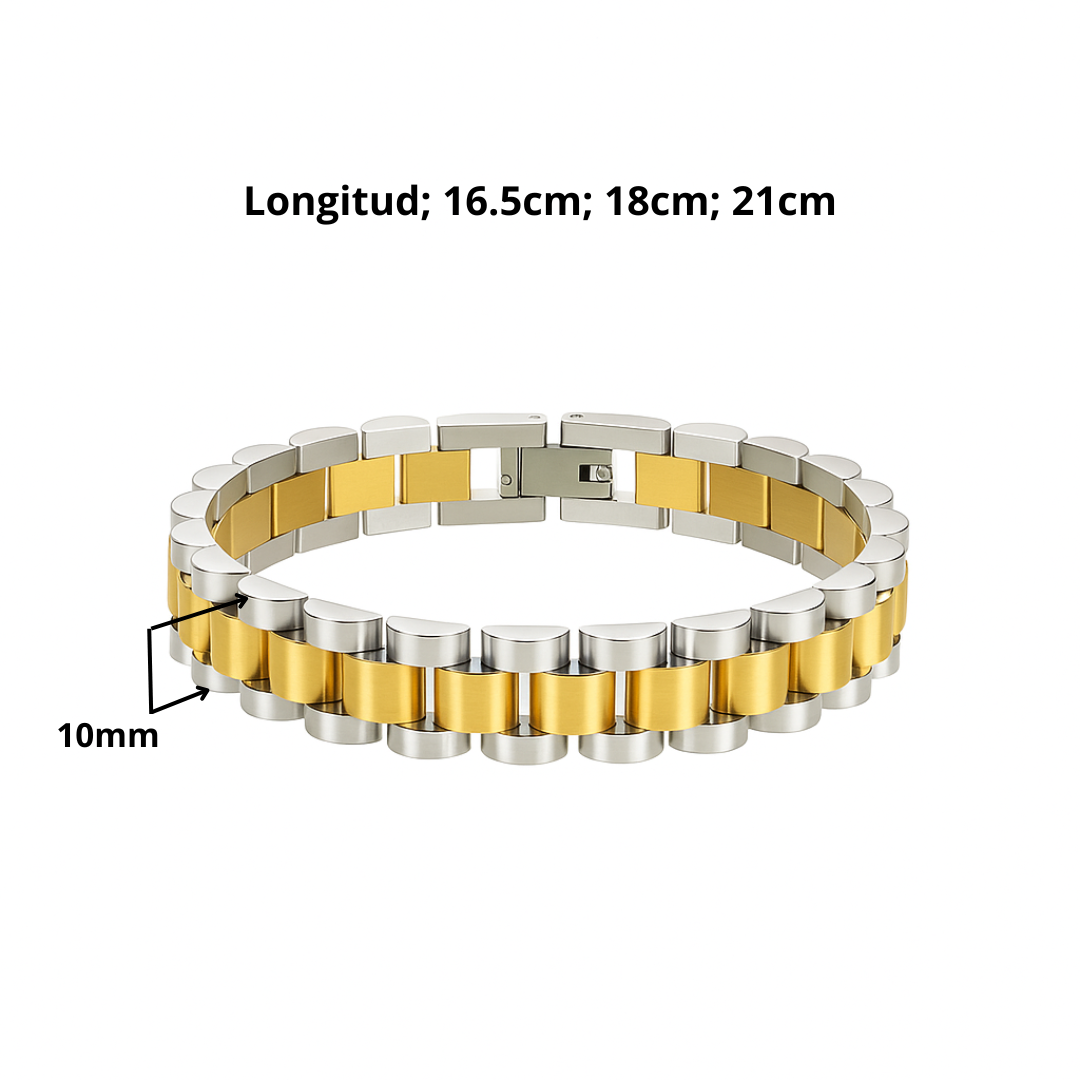 Pulsera desmontable estilo reloj de acero inoxidable chapada en oro 18K