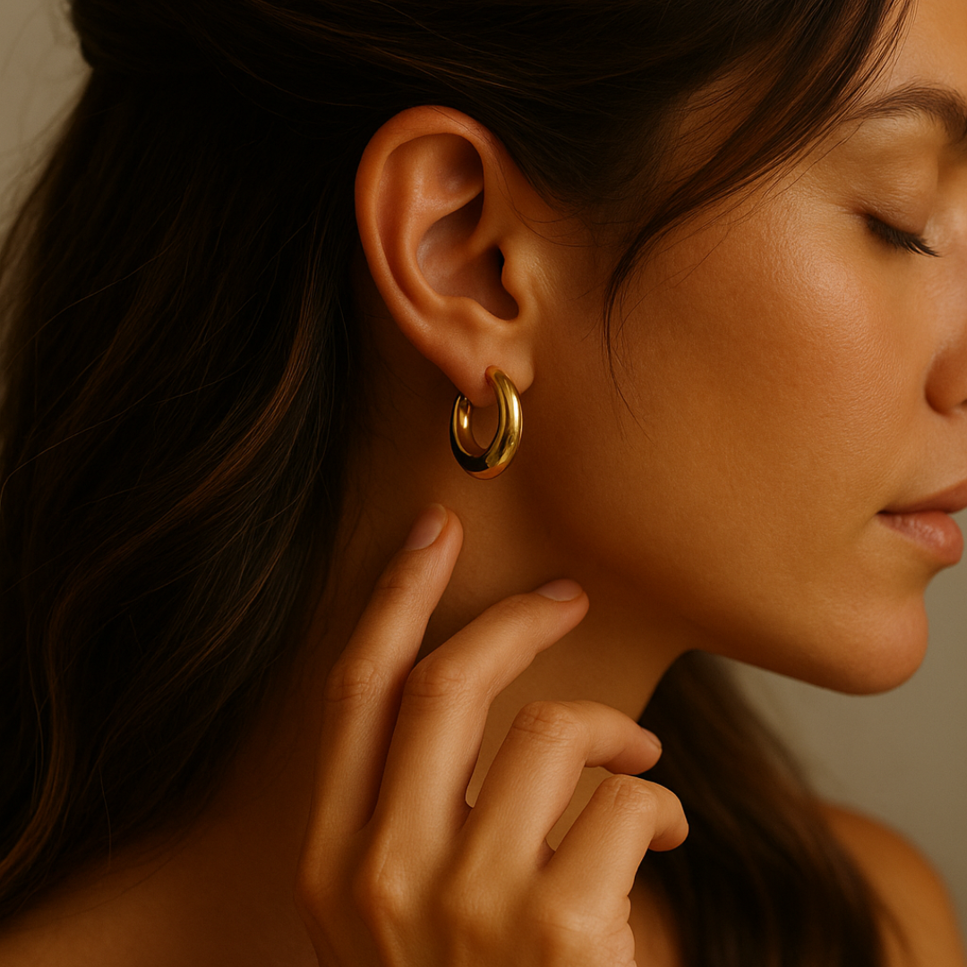 Aretes de aro modernos de acero inoxidable con chapado de oro de 18k - 25mm