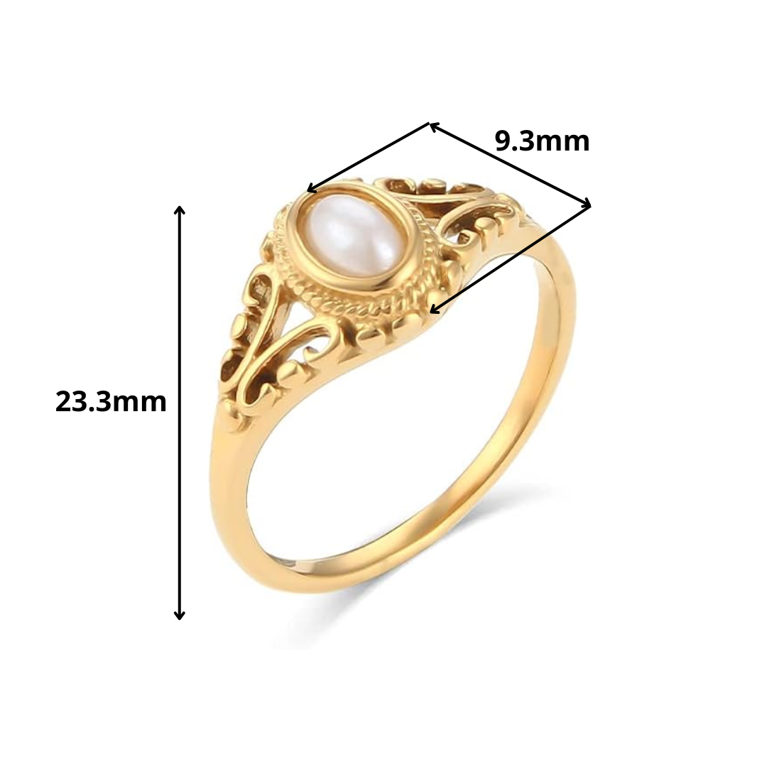 Anillo de Perla Sintetica en acero inoxidable con chapado en oro 18k
