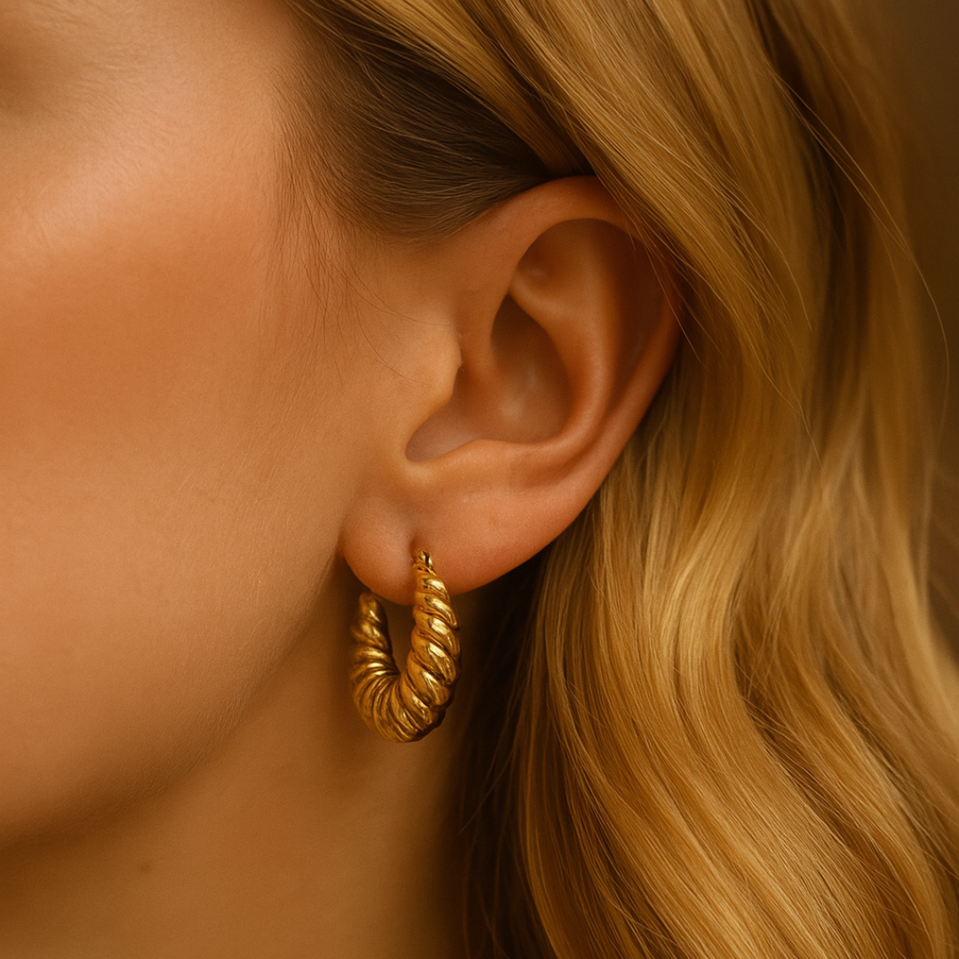 Aros dorados estilo croissant – Acero inoxidable chapado en oro 18K, diseño espiral grueso - 25MM
